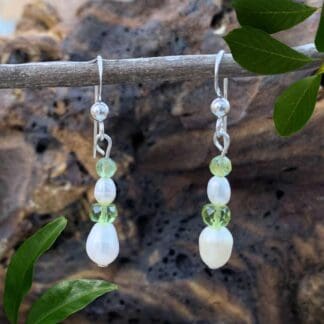 an image of a pair of Peridot and Pearl Sterling Silver Earrings