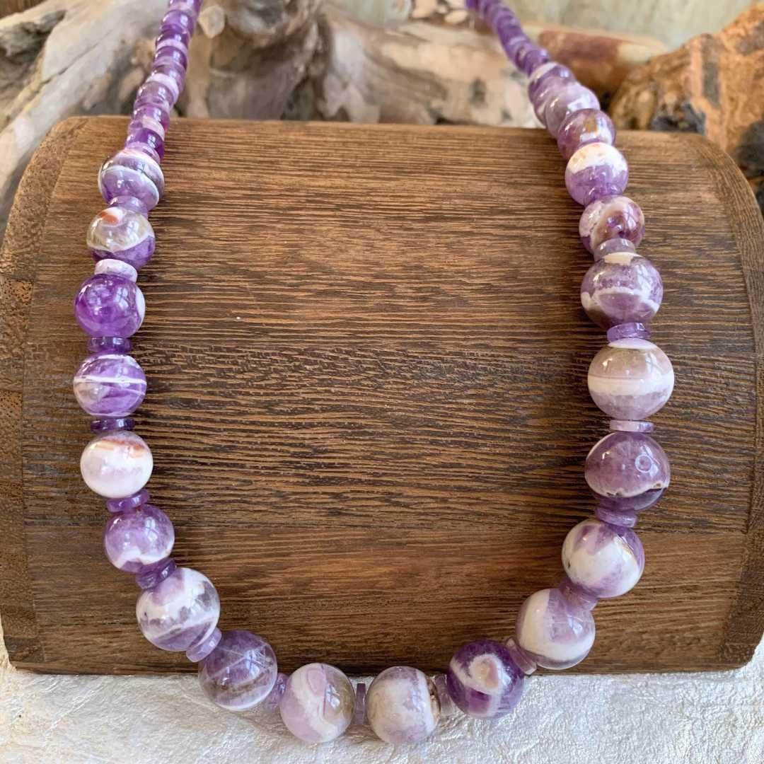 an image of a Amethyst and Chevron Amethyst Beaded Necklace