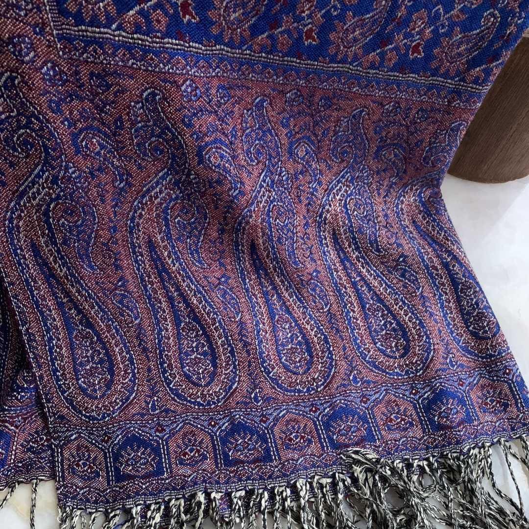 an image of a Indigo and Burgundy Paisley Scarf