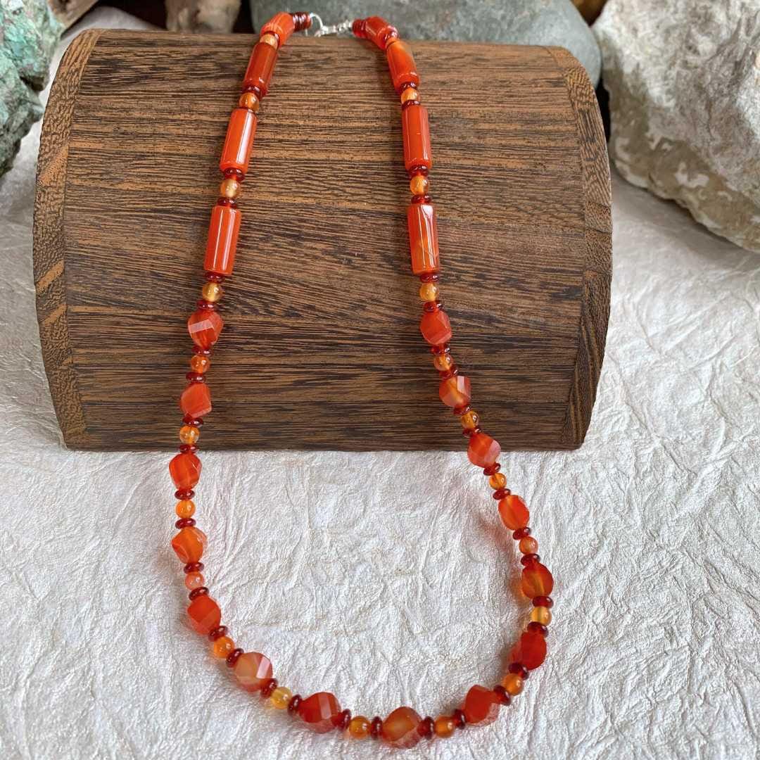 an image of a 19" long Mixed Carnelian Beaded Necklace