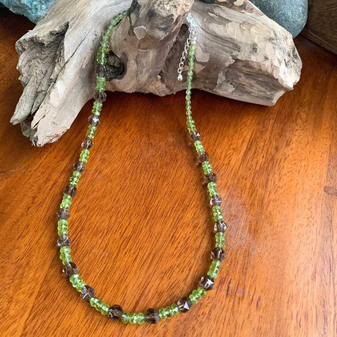 an image of a Peridot and Faceted Smoky Quartz Beaded Necklace