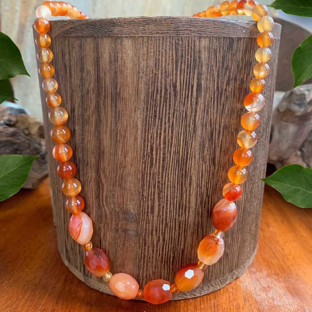 an image of a Faceted Oval Barrels Carnelian Beaded Necklace