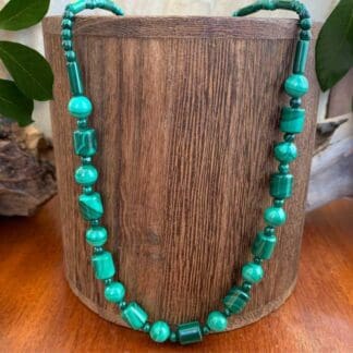 an image of a Malachite Tubes and Round Beads Necklace