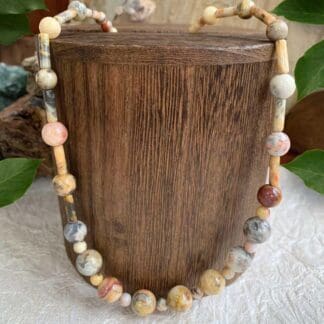 Crazy Lace Agate Round and Tube Beads Necklace