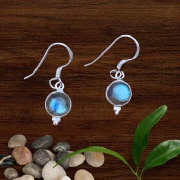 an image of a pair of Petite Round Labradorite and Sterling Silver Earrings