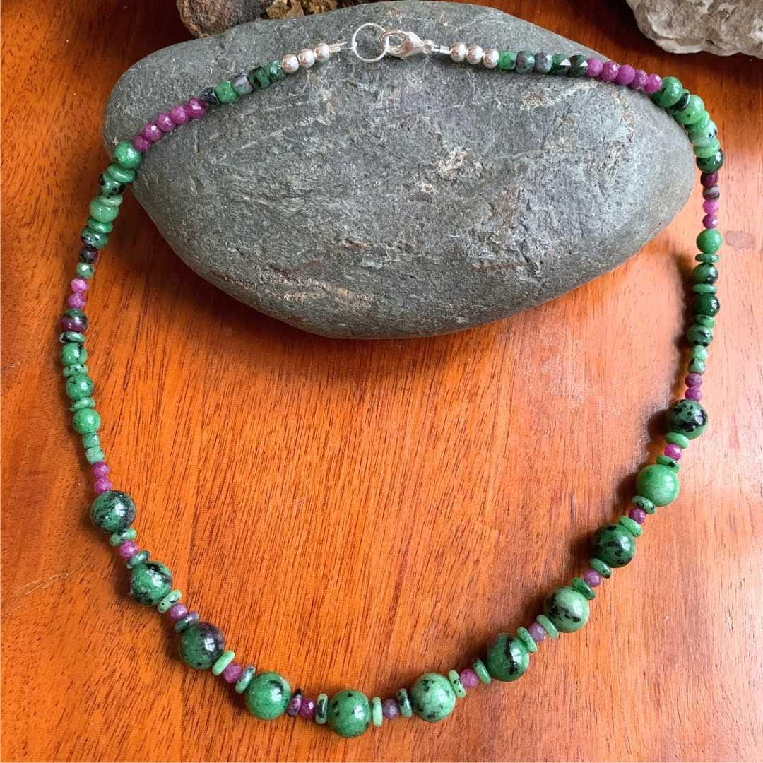 Ruby and Ruby Zoisite Mixed Beaded Necklace - Image 3
