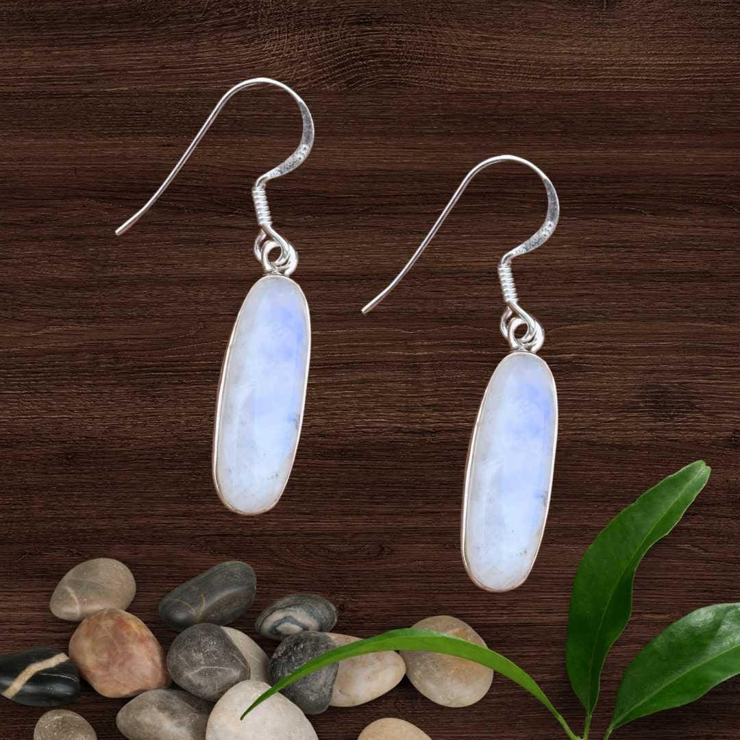 an image of anOblong Rainbow Moonstone and Sterling Silver Earrings