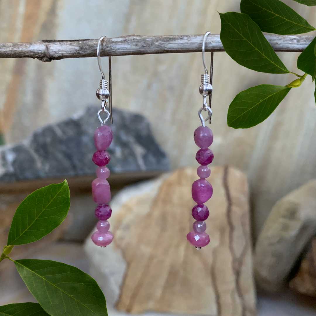 an image of a pair of Mixed Ruby Beaded Dangle Earrings
