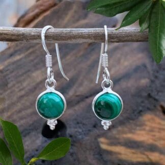 an image of a pair of Petite Round Malachite and Sterling Silver Earrings
