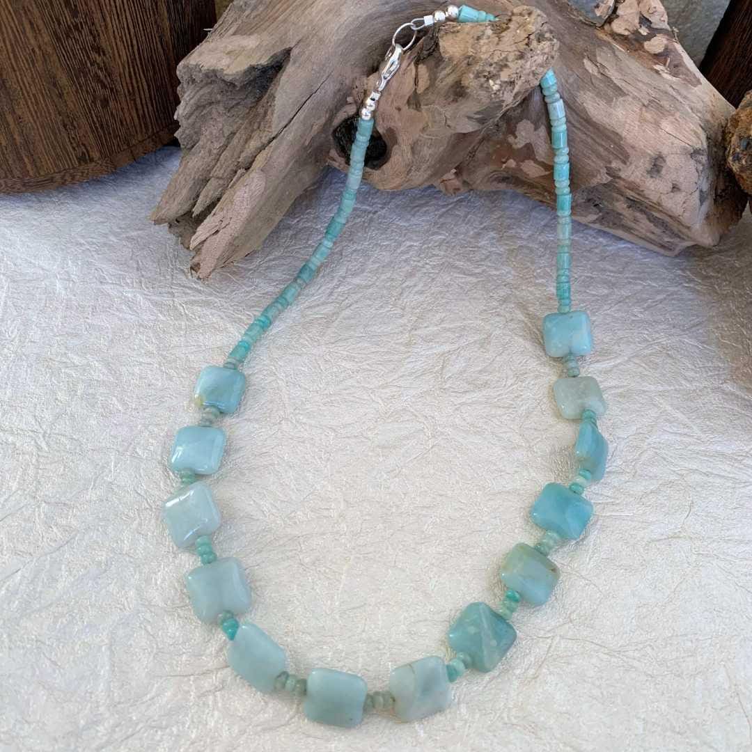 an image of a Square Amazonite Beaded Necklace