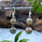 an image of a pair of Unakite Beaded and Sterling Silver Earrings
