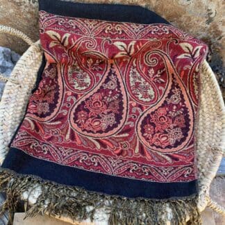an image of a Black Scarf Trimmed with Red and Orange Paisley Scarf
