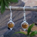 an image of a pair of Petite Round Tiger's Eye and Sterling Silver Earrings
