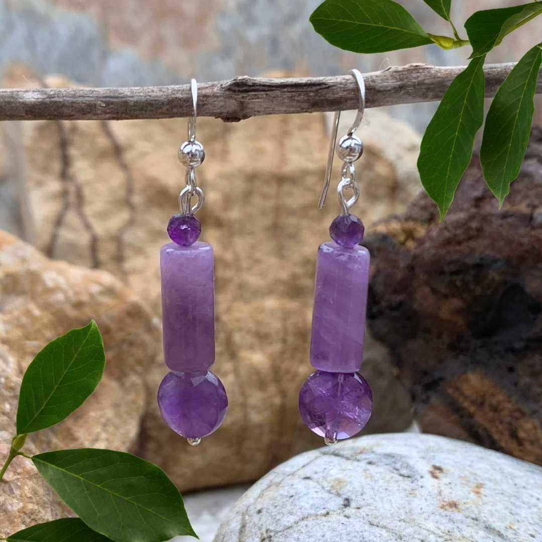 an image of a pair of Amethyst Mixed Beaded Earrings