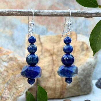 an image of a pair of dangly Lapis Lazuli Beaded Earrings