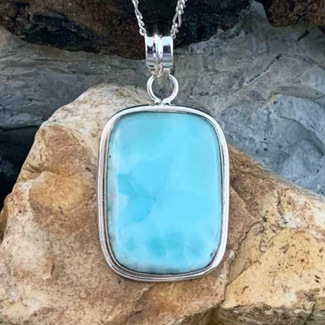 Rectangular Larimar & Sterling Pendant