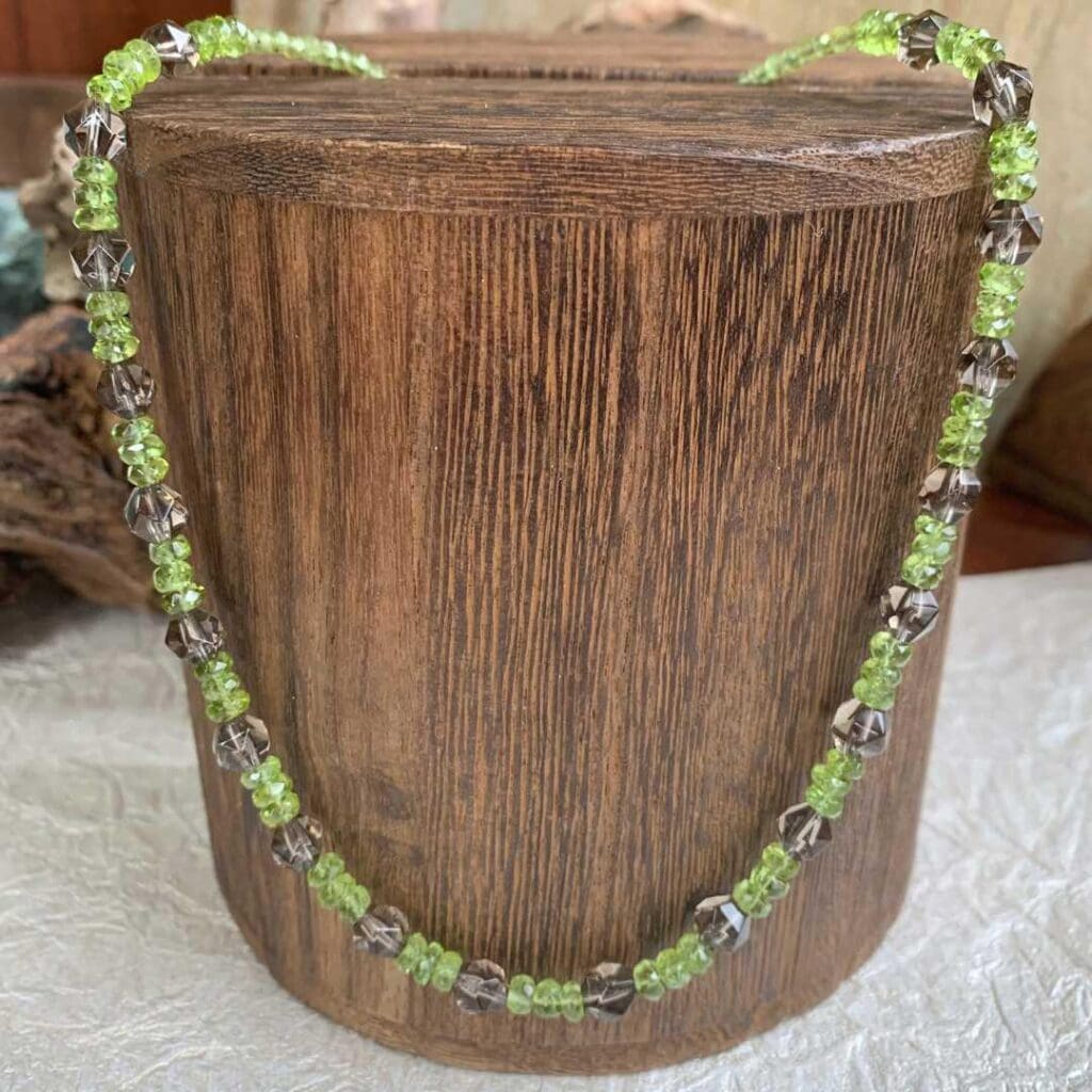 an image of a Peridot and Faceted Smoky Quartz Beaded Necklace