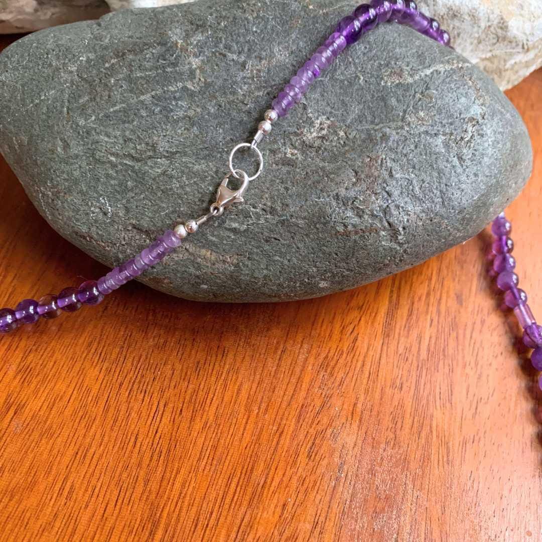 an image of the sterling silver clasp of our Long Amethyst Beaded Necklace