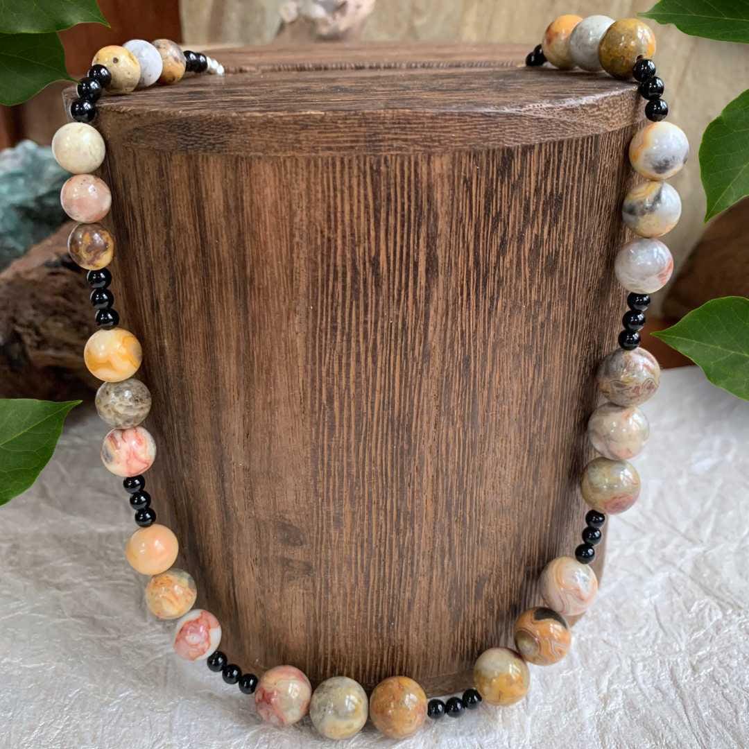 Crazy Lace Agate and Black Onyx Necklace