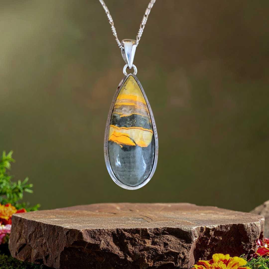 an image of a Teardrop Bumblebee Jasper and Sterling Silver Pendant