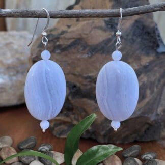 an image of a pair of Large Oval Blue Lace Agate Earrings