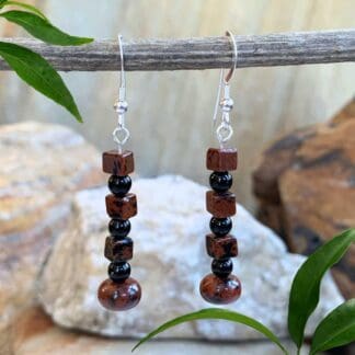an image of a pair of Mahogany Obsidian and Black Onyx Earrings