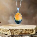 an image of a Oval Bumblee Bee Jasper and Sterling Silver Pendant