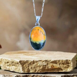 an image of a Oval Bumblee Bee Jasper and Sterling Silver Pendant