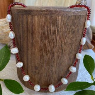 an image of a Rondelle Garnets and Freshwater Pearls Necklace