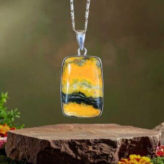an image of a Rectangular Bumblebee Jasper and Sterling Silver Pendant.