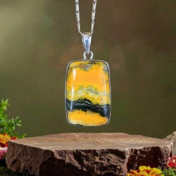 an image of a Rectangular Bumblebee Jasper and Sterling Silver Pendant.
