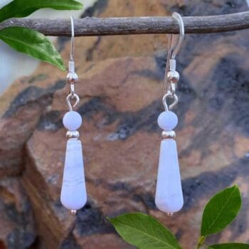 an image of a pair of Smooth Teardrop Blue Lace Agate Dangle Earrings