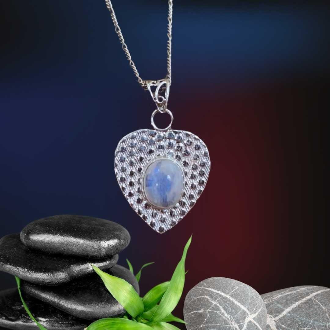 an image of a Rainbow Moonstone and Sterling Silver Heart Pendant