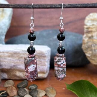an image of a pair of Leopard Skin Tube and Black Onyx Earrings