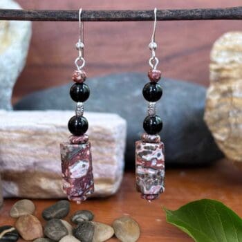 an image of a pair of Leopard Skin Tube and Black Onyx Earrings