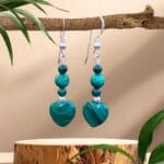 an image of a pair of Malachite Heart and Sterling Silver Beaded Earrings