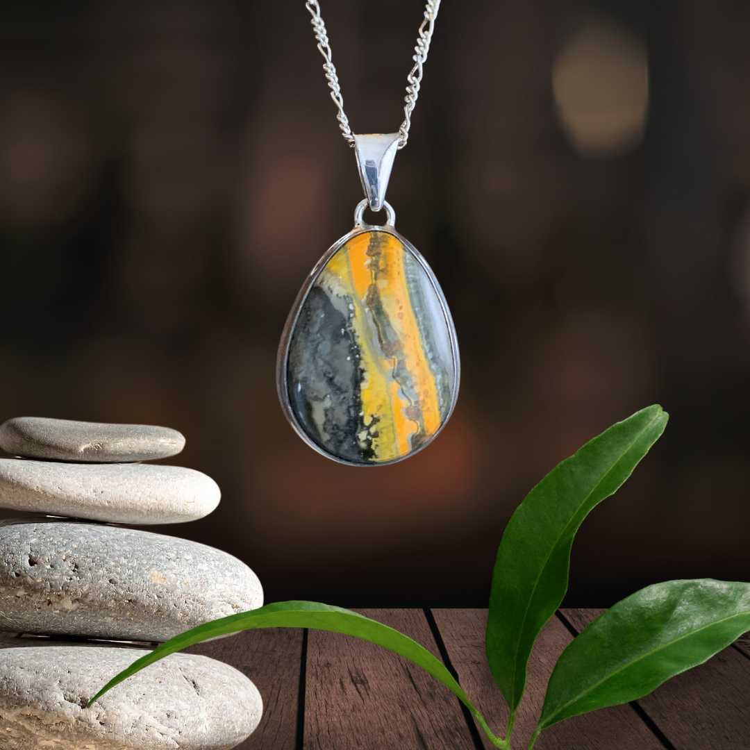 an image of a Pear Shaped Bumblebee Jasper and Sterling Silver Pendant