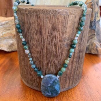 an image of a beaded Moss Agate Statement Necklace