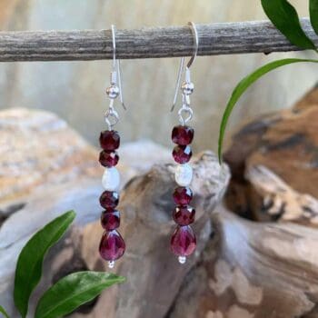 an image of a pair of Faceted Garnets and Pearl Earrings