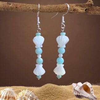 an image of a pair of Mother of Pearl Seashell and Amazonite Earrings