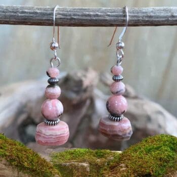 an image of a pair of Rhodochrosite and Sterling Silver Beaded Earrings