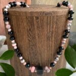 an image of a Rhodochrosite and Black Onyx Beaded Necklace