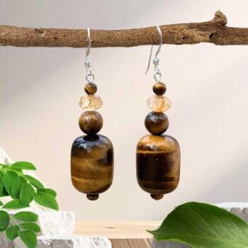an image of a Barrel Tiger's Eye and Citrine Beaded Earrings