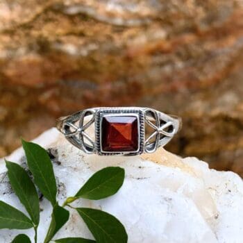 an image of a Dainty Square Garnet and Sterling Silver Ring