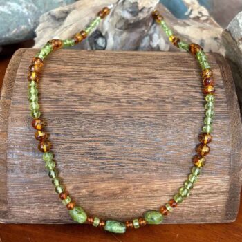 an image of a Peridot and Amber Beaded Necklace