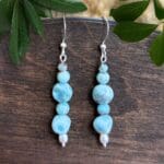 an image of a pair of Larimar and Pearl Beaded Dangle Earrings