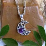 an image of a Dainty Sterling Silver Moon with Amethyst Pendant
