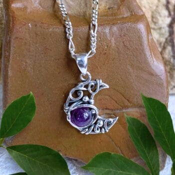 an image of a Dainty Sterling Silver Moon with Amethyst Pendant