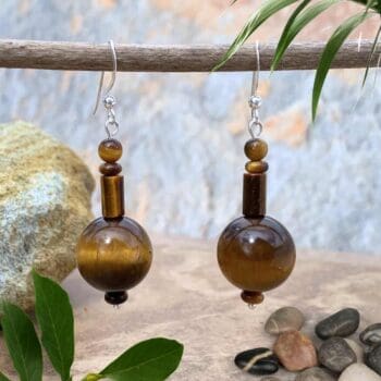 an image of a pair of Mixed Beaded Tiger's Eye Dangle Earrings