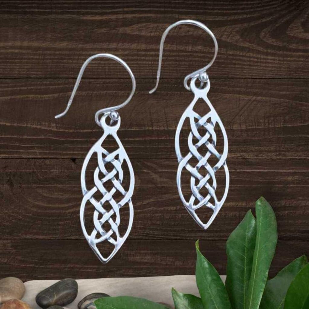 an image of a pair of Vertical Celtic Knot Sterling Silver Earrings
